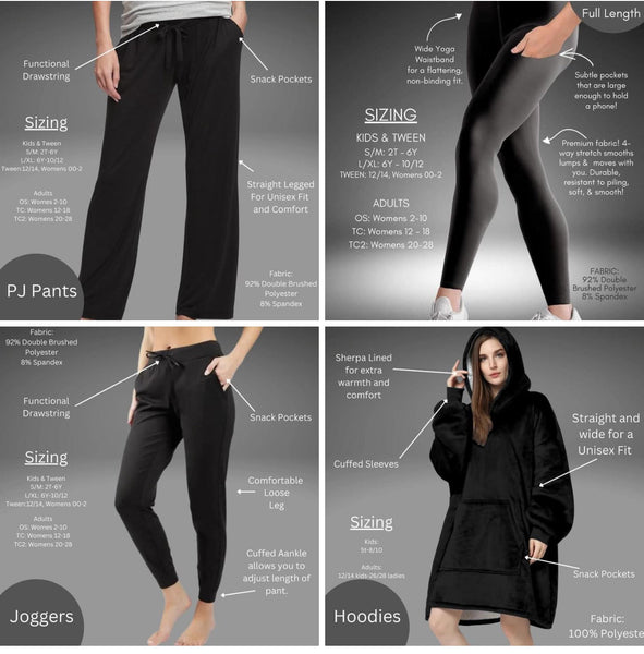 Black Fall Collection-PJ, Hoodie-Legging, and Lounger