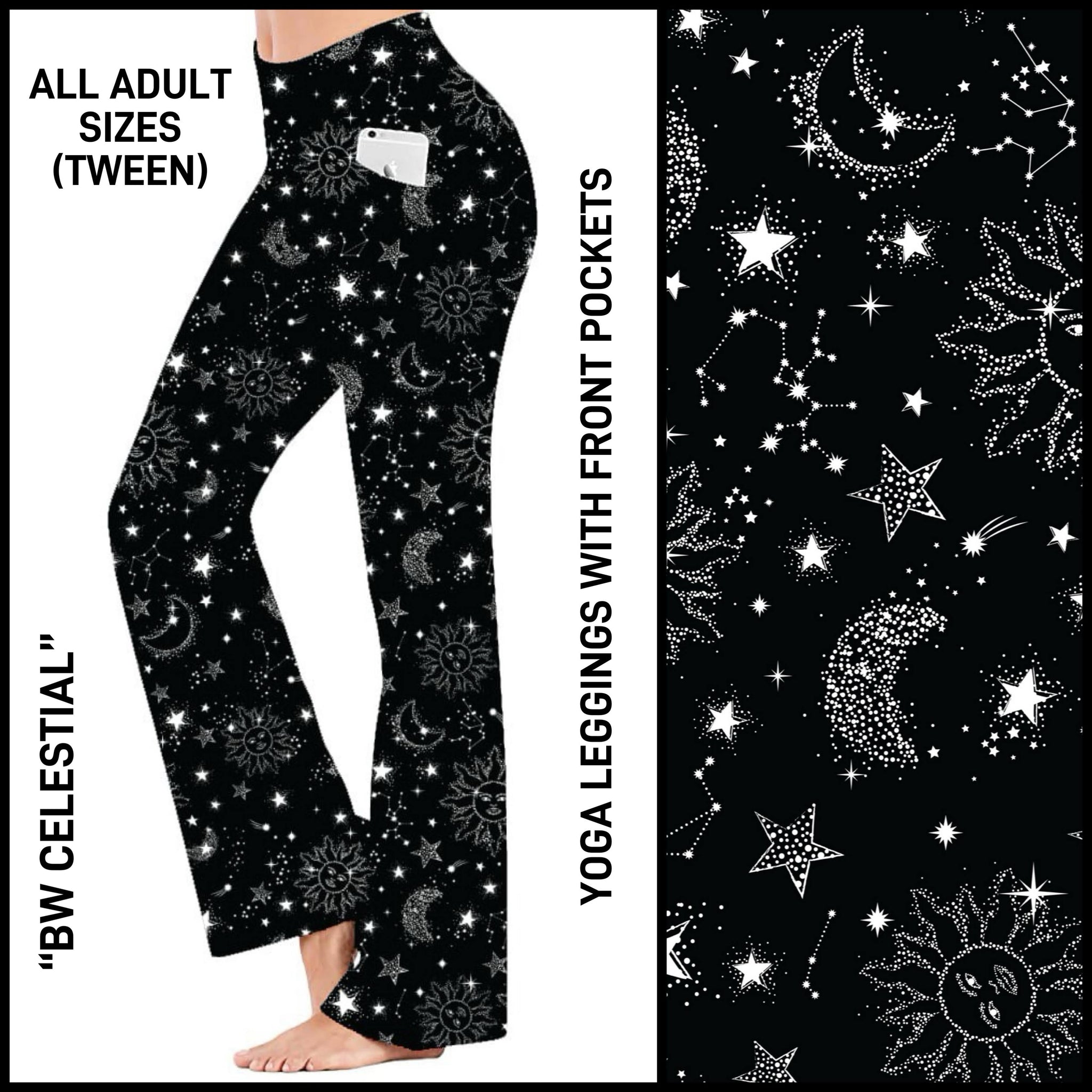 B3YL - BW Celestial Yoga Leggings with Front Pockets - Preorder ETA: Mid-Feb