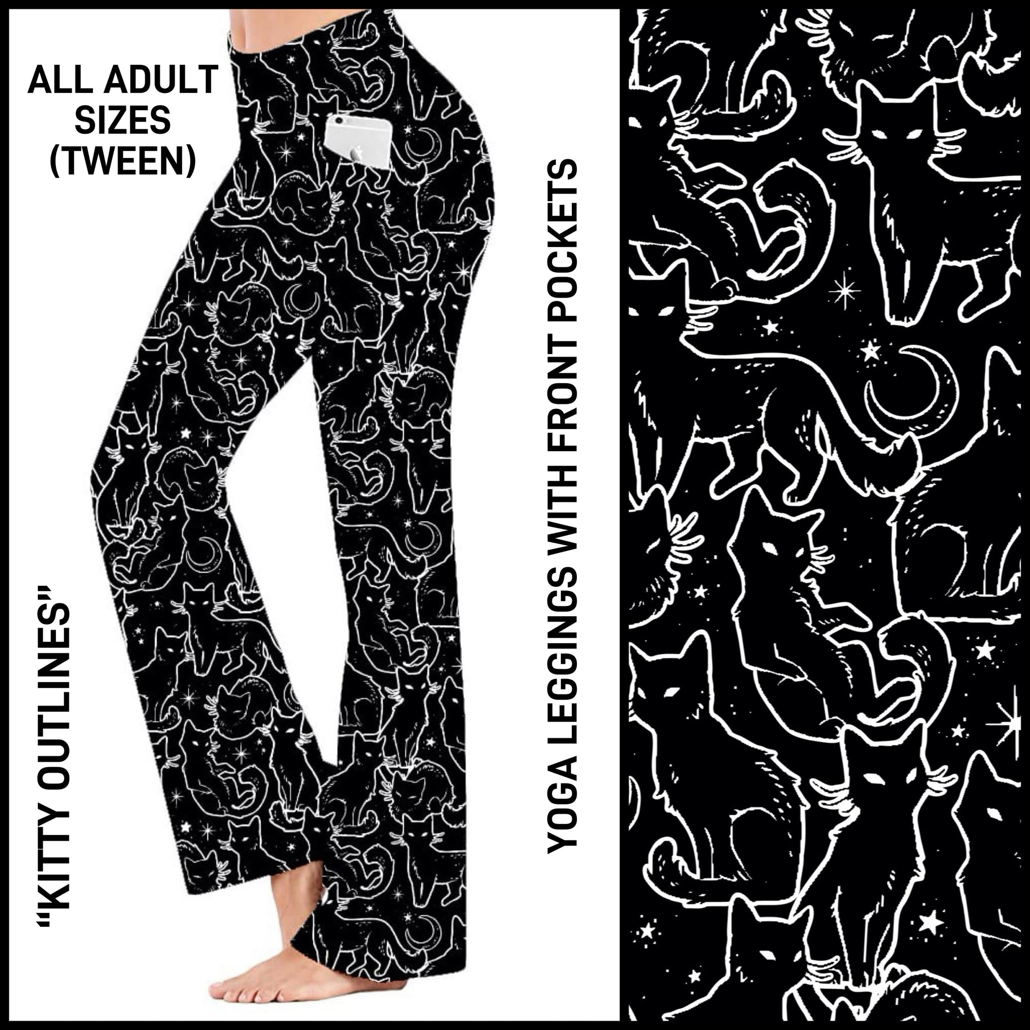 B3YL - Kitty Outlines Yoga Leggings with Front Pockets - Preorder ETA: Mid-Feb