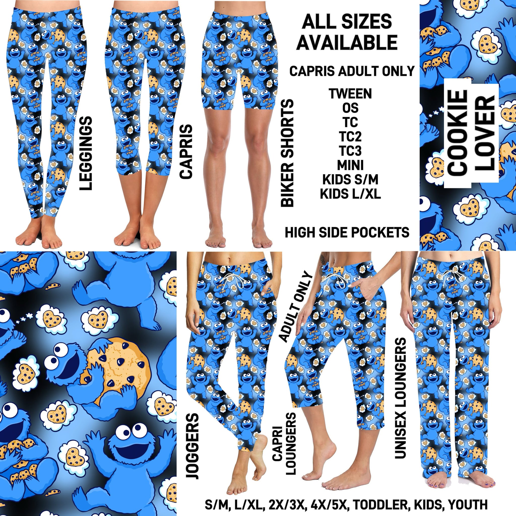 237BT - Cookie Lover Biker/Capris/Leggings with High Side Pockets - Preorder ETA: Mid-Feb