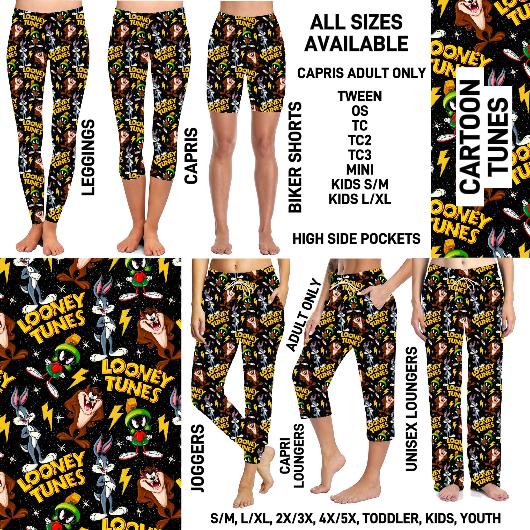 237BT - Cartoon Tunes Biker/Capris/Leggings with High Side Pockets - Preorder ETA: Mid-Feb