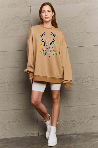 Simply Love Full Size MERRY AND BRIGHT Graphic Sweatshirt