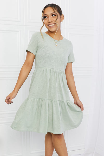 BOMBOM Short Sleeve Round Neck Tiered Tee Dress