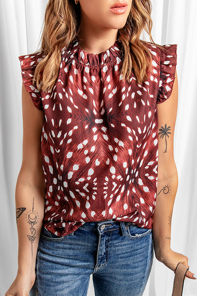 Printed Ruffle Shoulder Blouse