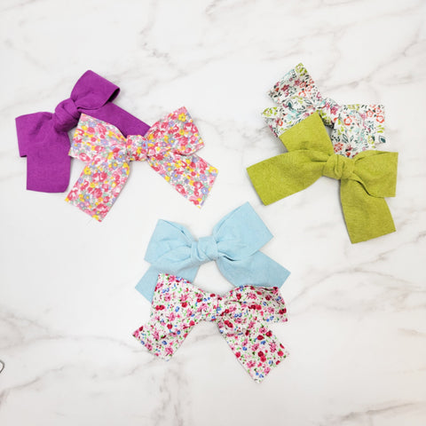 Colorful Suede & Floral Bow- 2 Pack