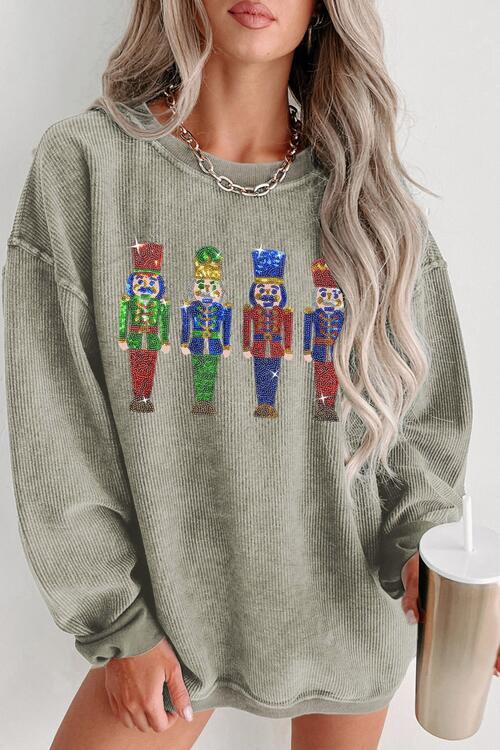 Sequin Nutcracker Drop Shoulder Sweatshirt