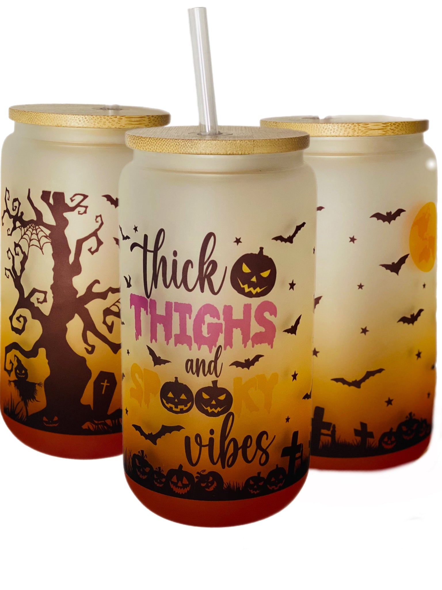 Thick Thighs and Spooky Vibes Glass Jar 16oz