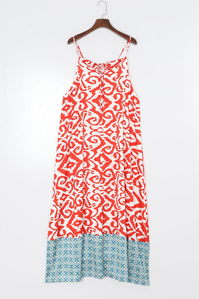 Printed Spaghetti Strap Straight Neck Dress