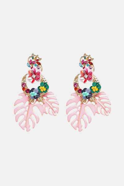 Leaf & Flower Shape Zinc Alloy Dangle Earrings