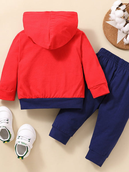 Baby Color Block Graphic Hoodie and Joggers Set