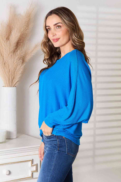 Zenana Full Size Round Neck Batwing Sleeve Blouse