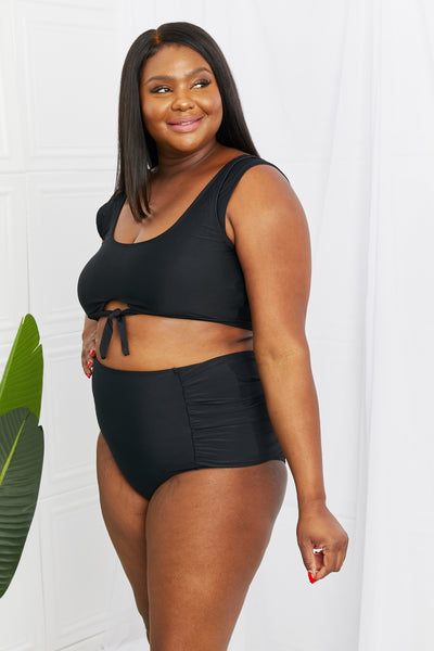 Marina West Swim Sanibel Crop Swim Top and Ruched Bottoms Set in Black