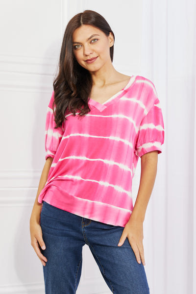 Yelete Full Size Oversized Fit V-Neck Striped Top