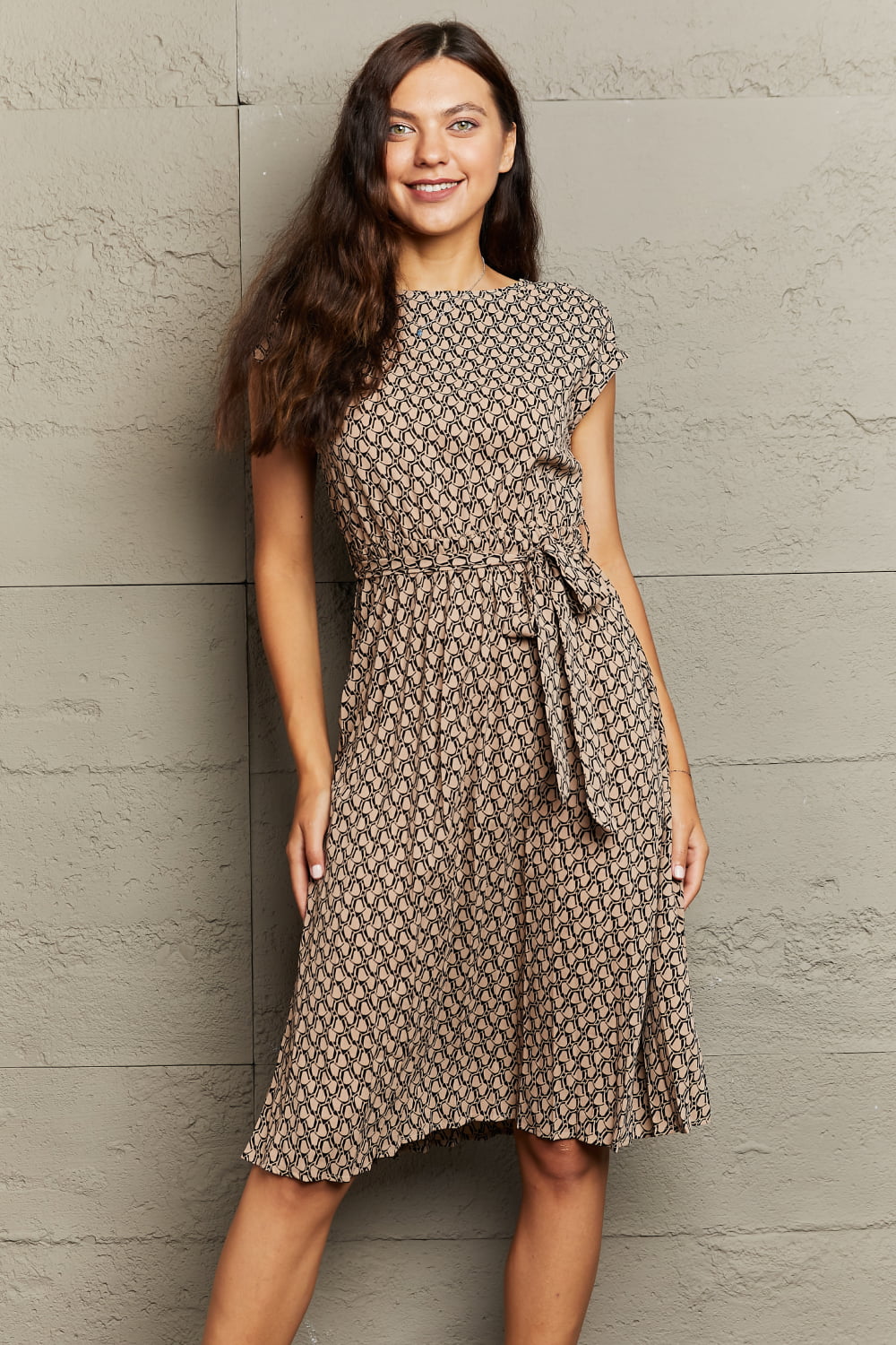 Round Neck Tie Waist Dress