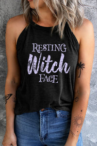Round Neck RESTING WITCH FACE Graphic Tank Top