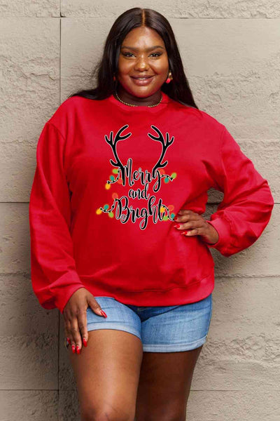 Simply Love Full Size MERRY AND BRIGHT Graphic Sweatshirt