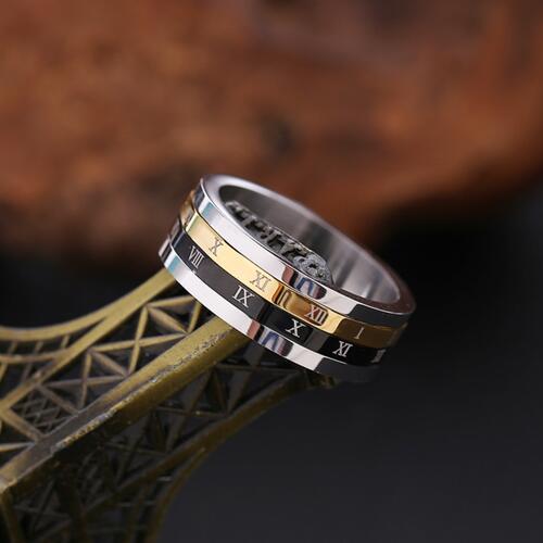 Roman Numeral Titanium Steel Spinner Ring