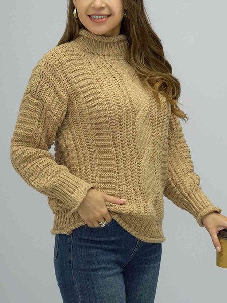 Cable-Knit Mock Neck Sweater