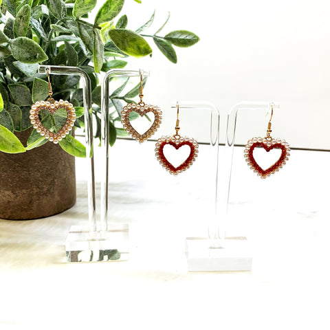 Glitzy Pearl Heart Earrings