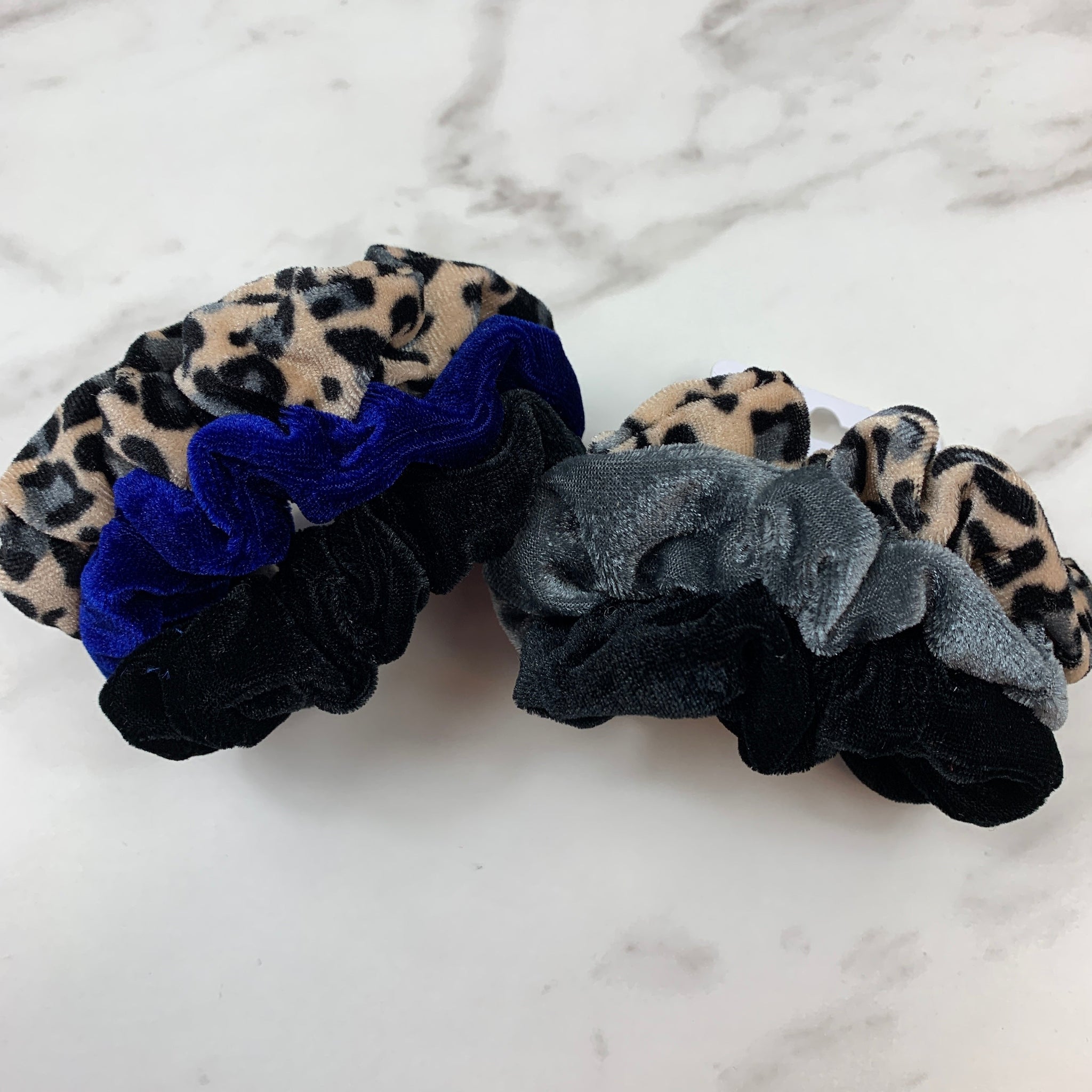 Gray Leopard Velvet Scrunchie 3 Pack