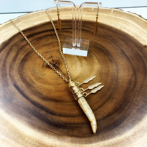 Stone Tooth Necklace + Earring Set