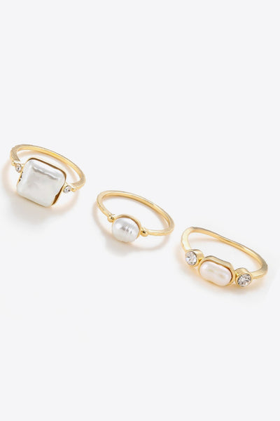 Pearl 18K Gold-Plated Ring Set