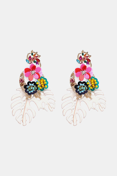 Leaf & Flower Shape Zinc Alloy Dangle Earrings