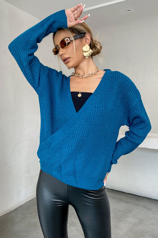 Surplice Neck Dropped Shoulder Sweater