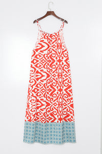 Printed Spaghetti Strap Straight Neck Dress