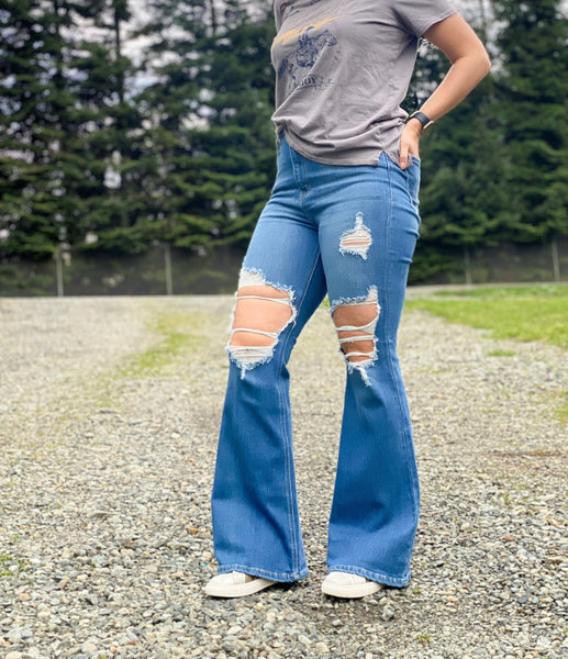 Cello Ultra Flare Distressed Denim