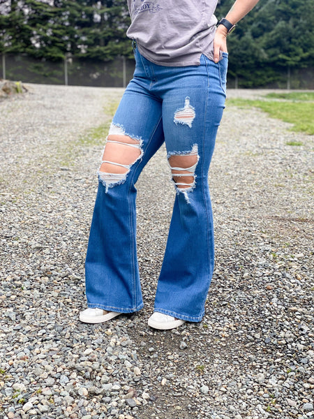 Cello Ultra Flare Distressed Denim